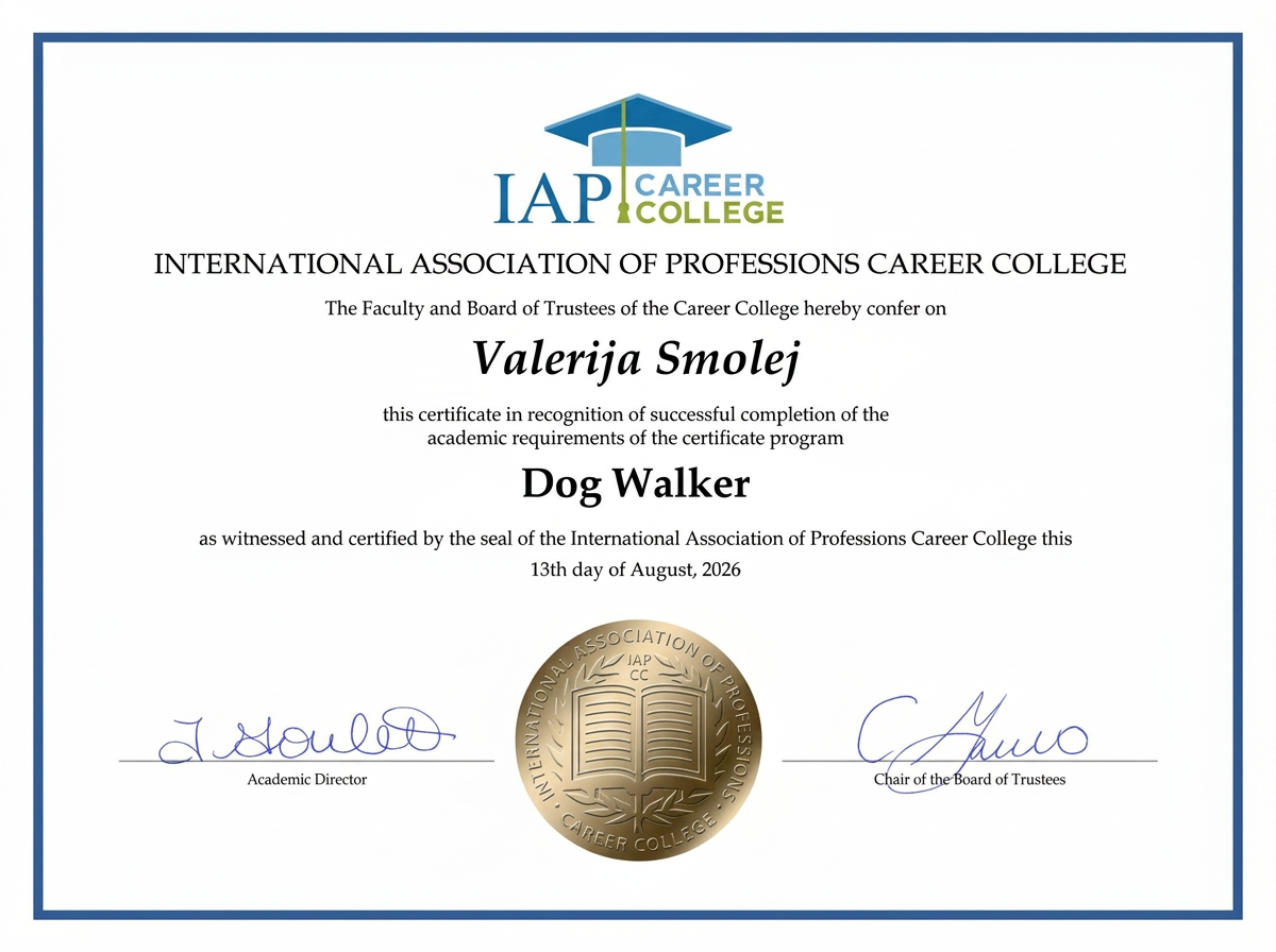 Certifikat Dog Walker International Association of Professions Career College
